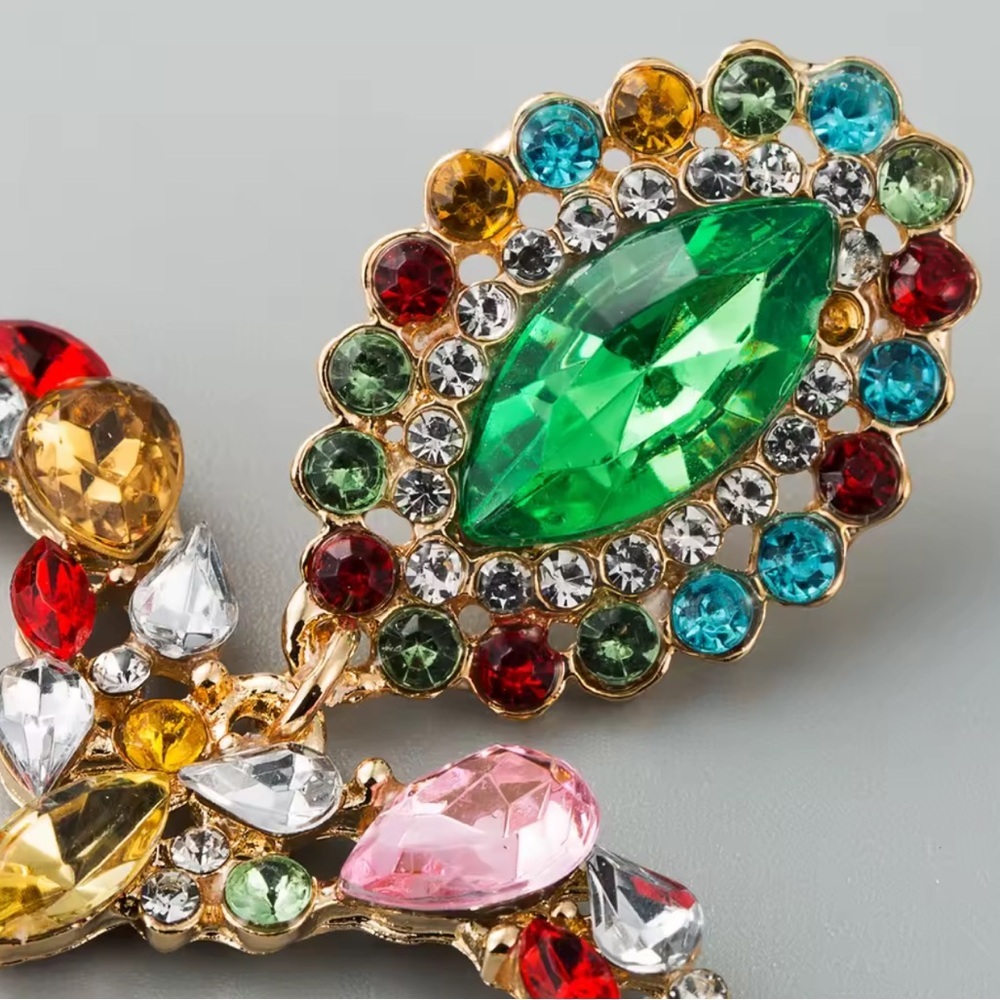 Multicolor Gemstone Statement Earrings - image 5